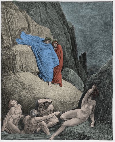 Inferno, Gesang 18: Virgil zeigt Dante den Schatten von Thais (Illustration aus Die Göttliche Komödie von Dante Alighieri, 1885) von Gustave after Dore